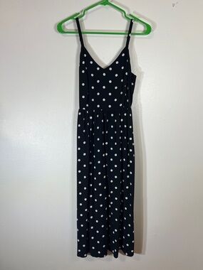 Polka Dot Spaghetti Strap Midi Dress - Black/White